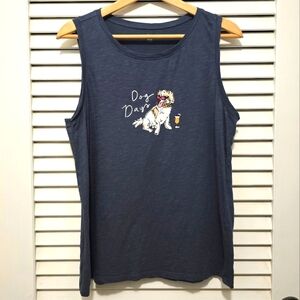 LOFT Women's Dog Days Sleeveless Shirt Large Navy Blue Dark Gray Like-New EUC